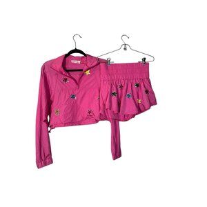 Peach Love California Juniors Small Pink Sequin‎ Star Wind Jacket and Skort Set